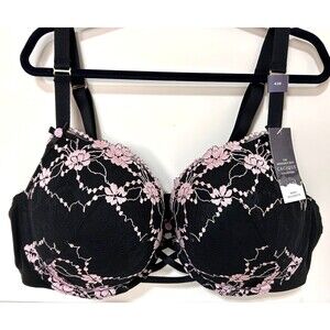 NWT Cacique boost balconette Bra Lace Pink Black Floral size 42D Lane Bryant